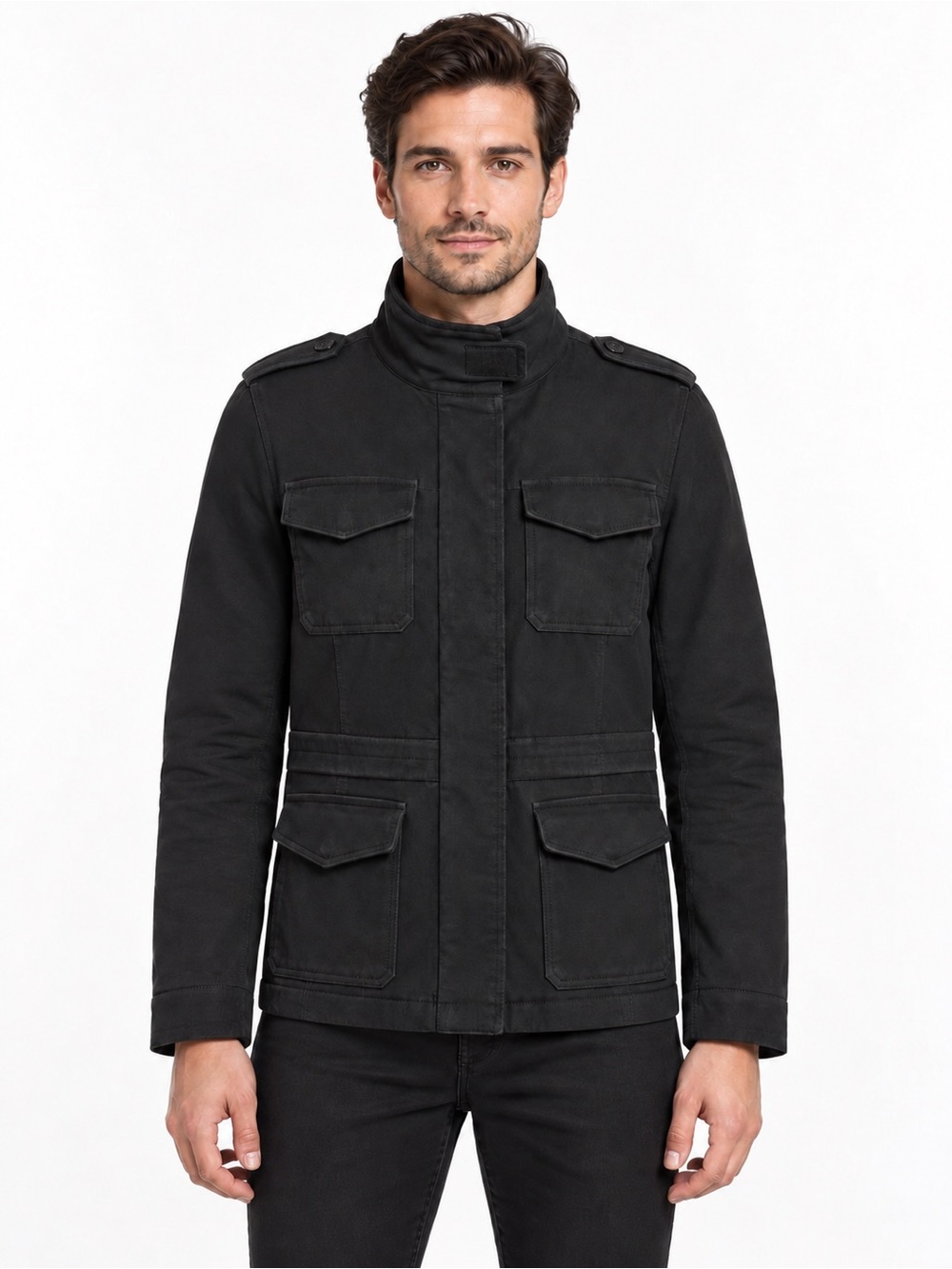 Sisley Men’s Black Cotton Military Field Jacket Made in Italy Size M